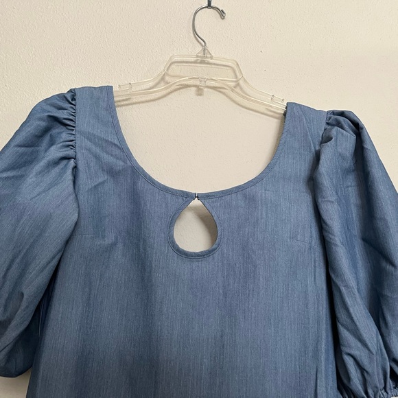 NWT SHEIN Puff Sleeve Dress Denim Blue Color Sz Small Keyhole Front Lined Dress - Picture 5 of 5